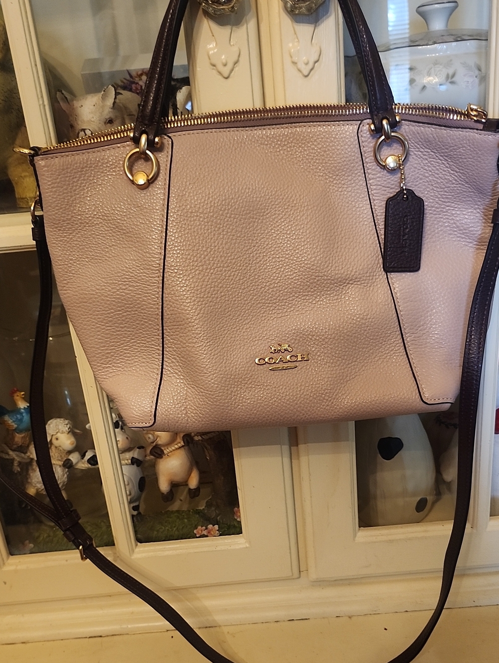 Coach Pebbled Leather Tote in Light Pink with Dark Trim